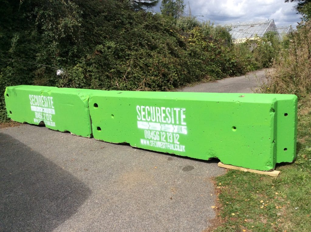 Concrete barriers obstructing access in Toddington, Bedfordshire